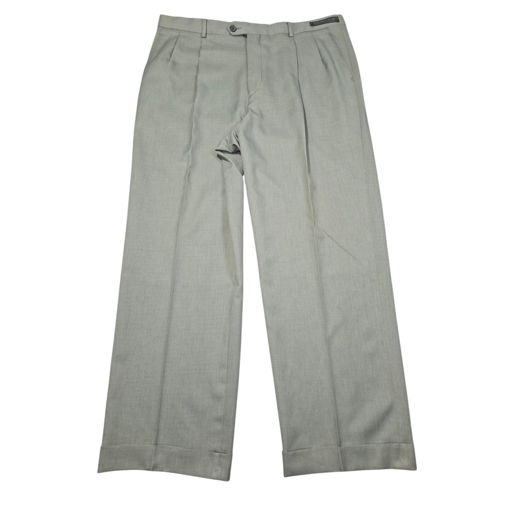 Angelo Rossi VTG Microtech Pleated Dress Pants Silver Grey Sz 38x32 (Fits 35x28)